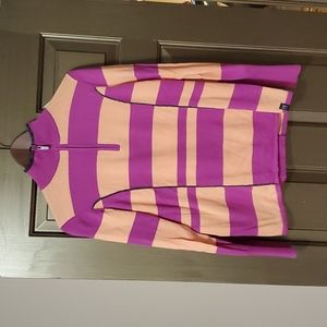 Neve zip neck mixed Merino wool ski sweater in orange and pink. Size L